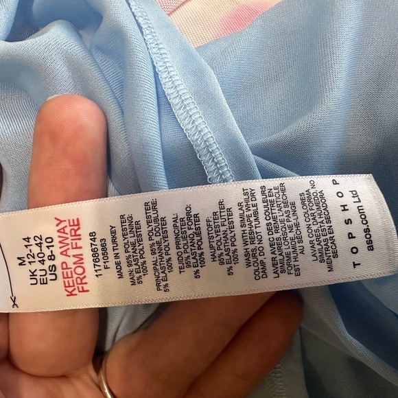 Topshop Floral Spray Paint Pink and Blue Mini Tea Dress with Ruffled Sleeves - Picture 8 of 9